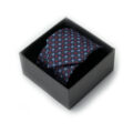 tamsiai mėlynas kaklaraištis su melvu, rausvu raštu
