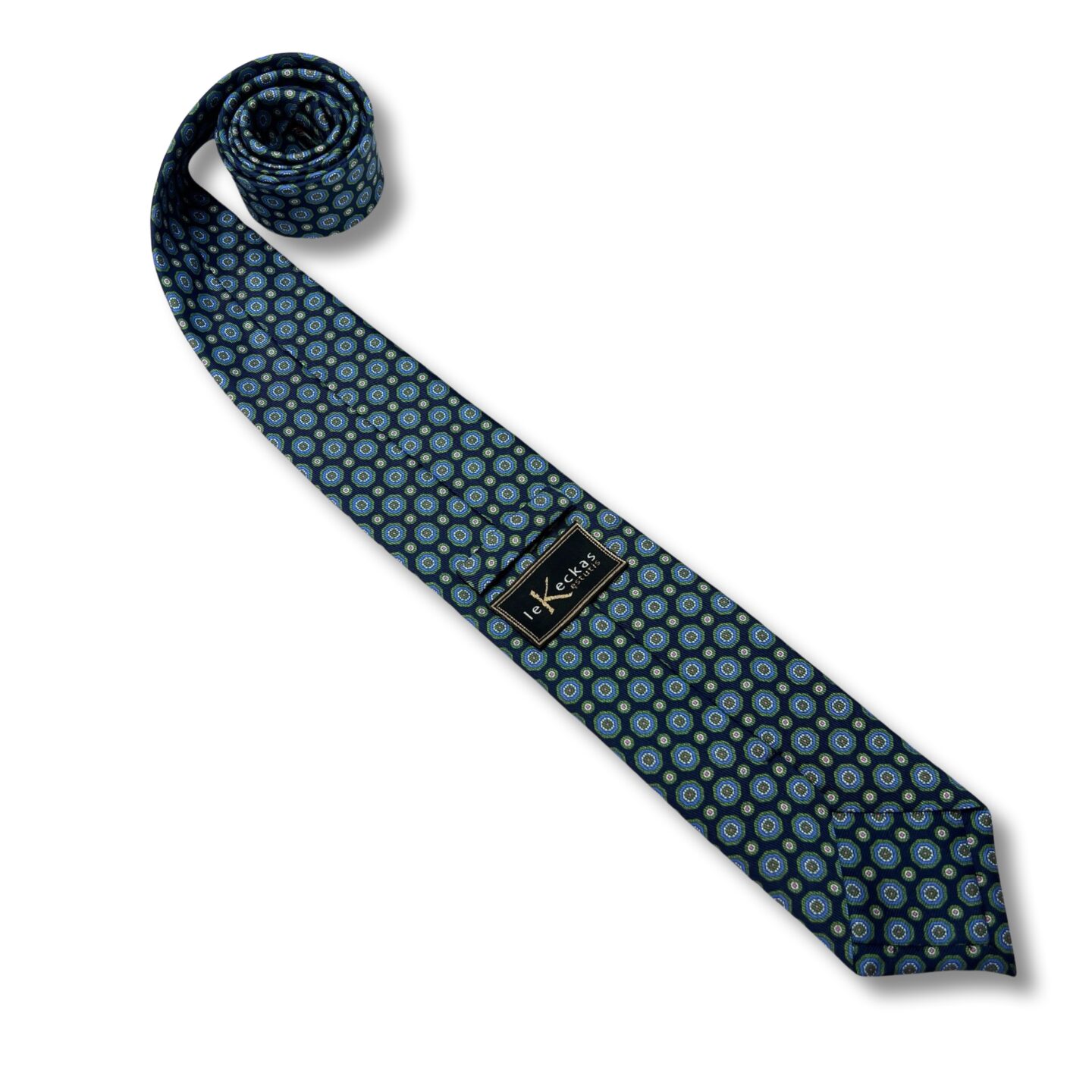 tamsiai mėlynas kaklaraištis su salotinės ir ryškiai mėlynos spalvos raštais