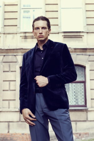 Vyriškas tamsiai mėlynas švarkas, vyriškas švarkas, aksominis švarkas