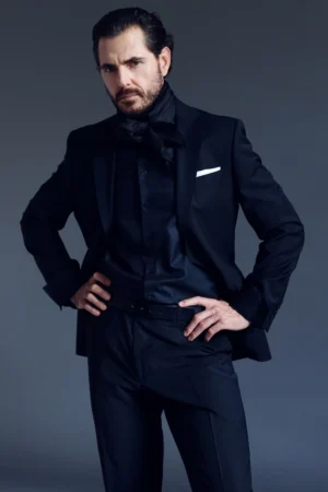 Prabangus juodas dvieilis kostiumas, dvieilis kostiumas, prabangus kostiumas, juodas kostiumas