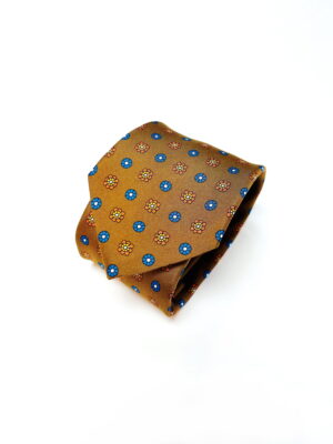 Natūralaus šilko oranžinis kaklaraištis su ornamentais