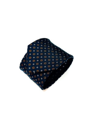 Natūralaus šilko tamsiai mėlynas kaklaraištis su geometriniais raštais