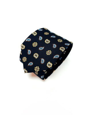 Natūralaus šilko juodas kaklaraištis su peislio raštais