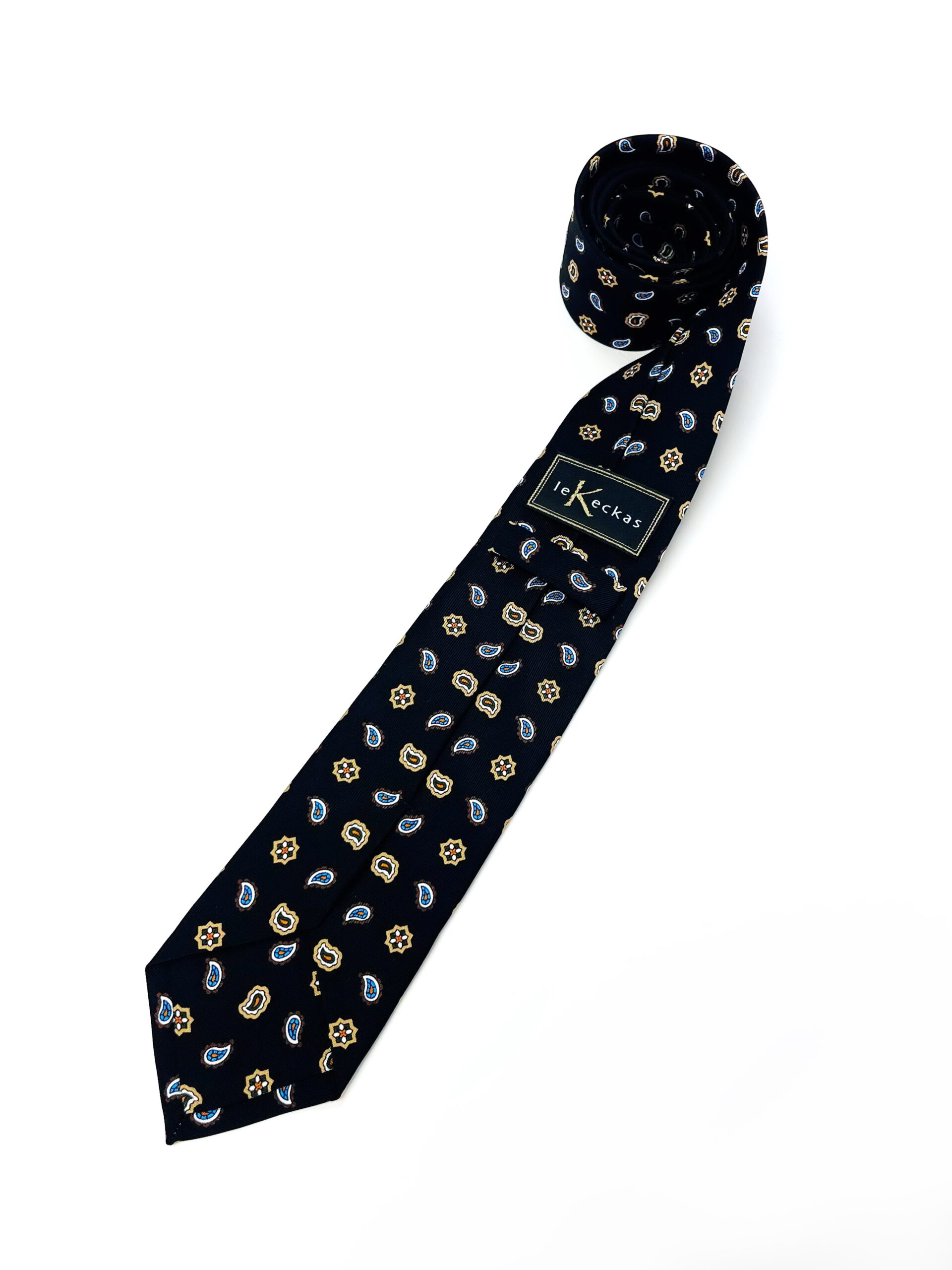 Natūralaus šilko juodas kaklaraištis su peislio raštais - Image 2