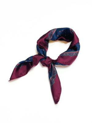 Natūralaus šilko bordo kaklaskarė su raštais